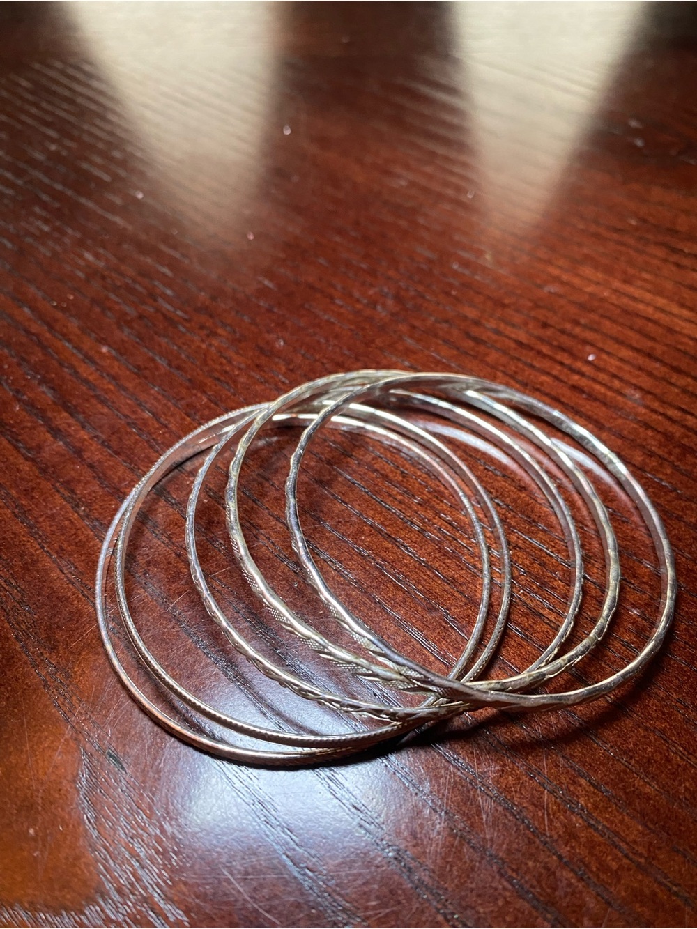 Silver Tone Textured Bangle Bracelet Set - (5) Women Jewelry